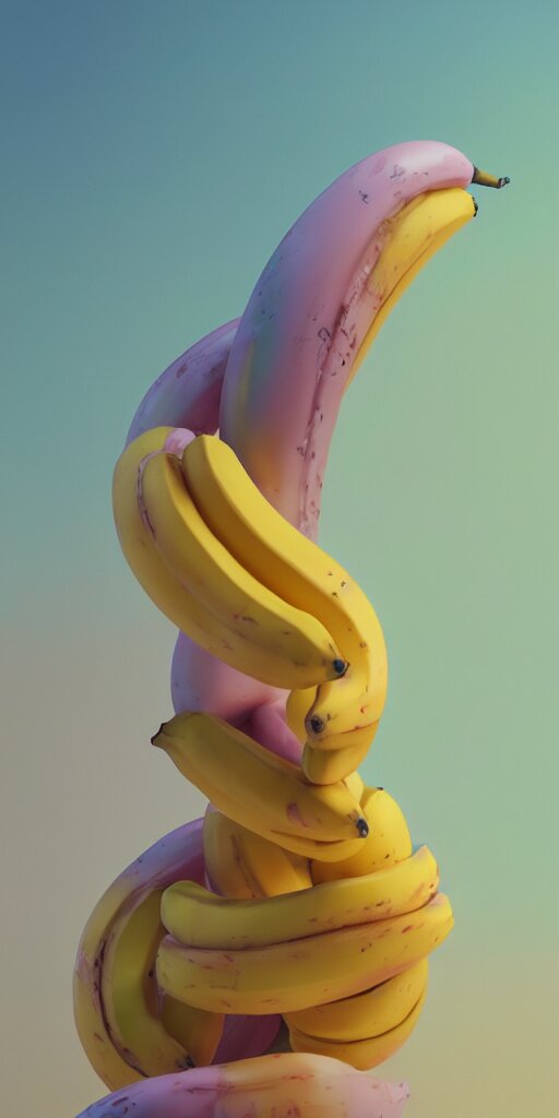 banana sculpture by soft greek artist james jean with florescent yellow highlights. Add some florescent yellow