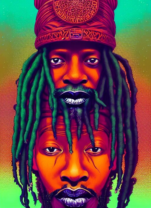 symmetry!!! stunning portrait of capleton with dreadlocks, dreadhall, reggae, by victo ngai, kilian eng vibrant colors, dynamic lighting,