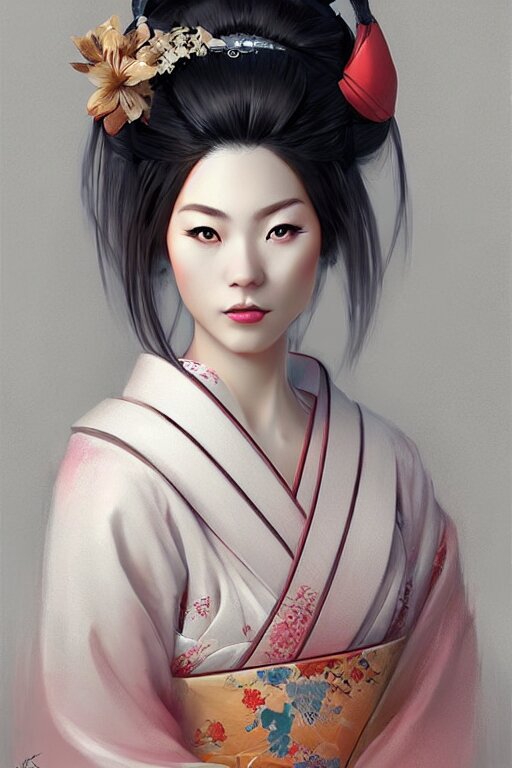 Beautiful Geisha Portrait, character portrait art by Mandy Jurgens, 4k portrait, magical mood from japan, cgsociety