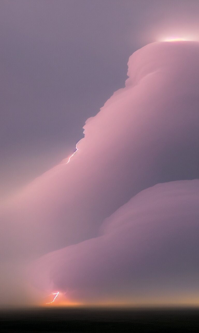 140mm f/2.3 sunrise photograph of atmospheric weather trapped inside a massive refractive colloid beam, roll cloud supercell flowing into a minimalist intake hole, sharpened diffraction spikes honed to a prismatic sheen, lenticular front starkly illuminated by volcanic lightning shining from inside the mist