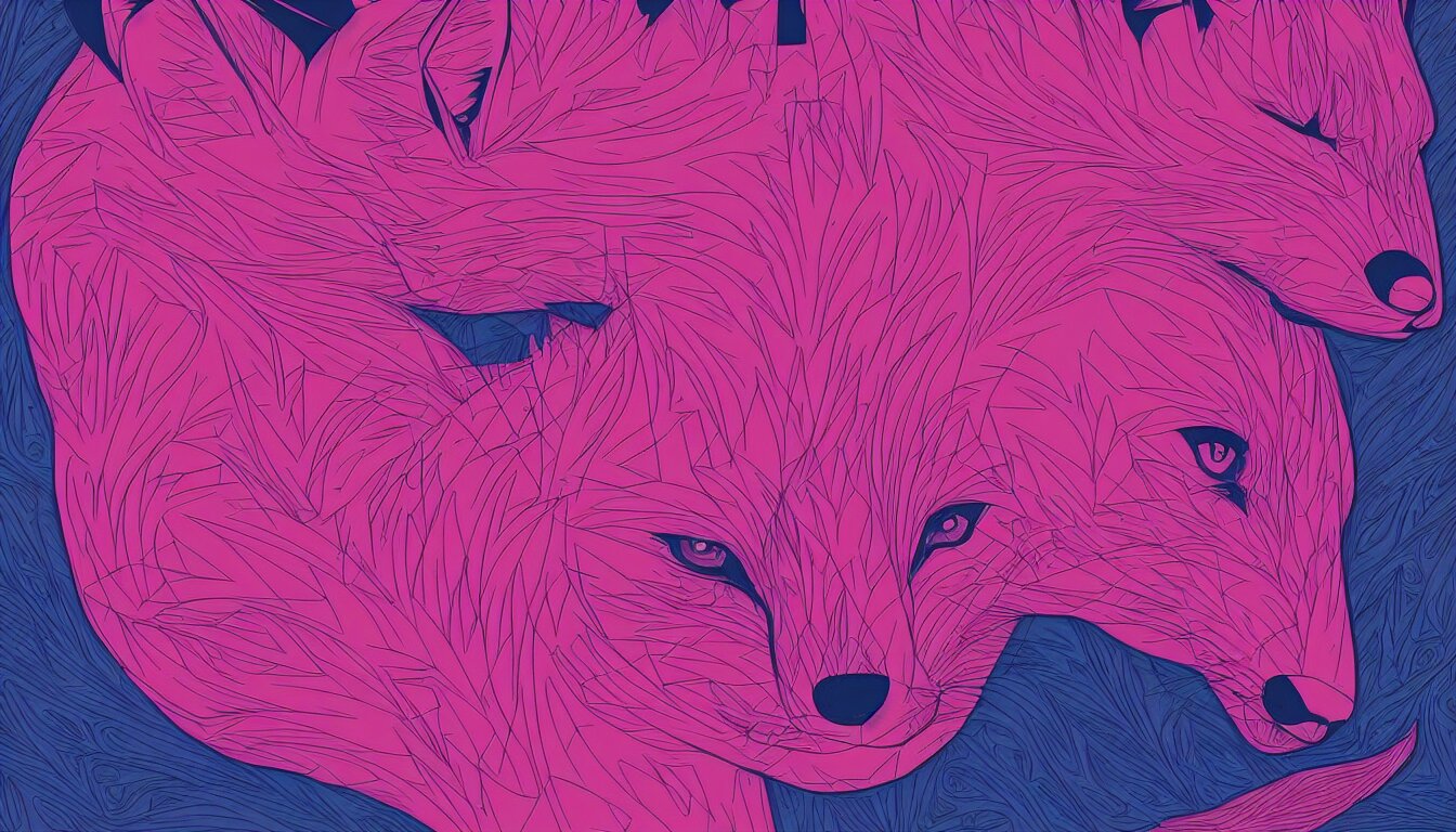 psychedelic purple and blue fox