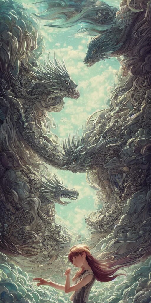 the beautiful hyper detailed scene render that a beautiful girl lies in the arms of a huge silver dragon in the fairyland surrounded by white clouds, in the style of makoto shinkai victo ngai and peter mohrbacher studio ghibli artgerm karol bak beeple, animation style, 8 k hd, dream, trending on cgsociety, trending on artstation, ultra wide angle, animation style, hyperrealism, 3 d render, hyper detailed