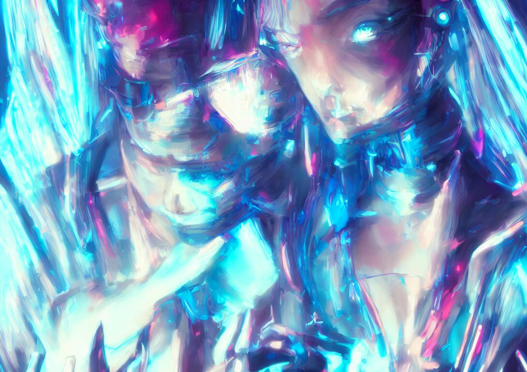 psychedelic blue colour neon couple digital style