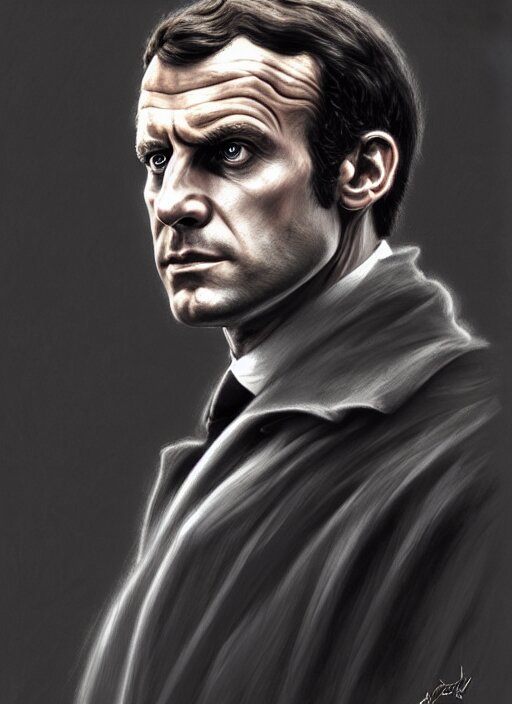 portrait of stoic looking emmanuel macron as in the vigo carpathian painting, full body, police uniform, fantasy, intricate, elegant, beautiful, highly detailed, charcoal, centered, dark, smokey, digital painting, artstation, concept art, smooth, sharp focus, illustration, art by artgerm and greg rutkowski and alphonse mucha 