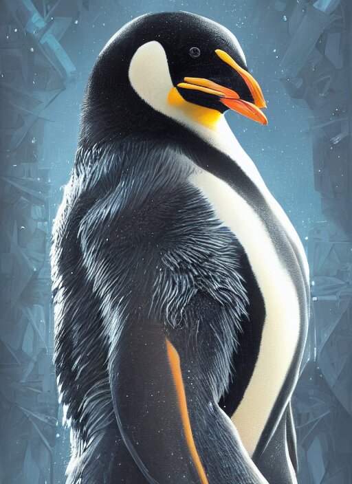 symmetry!! portrait of penguin in the style of horizon zero dawn, machine face, intricate, elegant, highly detailed, digital painting, artstation, concept art, smooth, sharp focus, illustration, art by artgerm and greg rutkowski and alphonse mucha, 8 k 