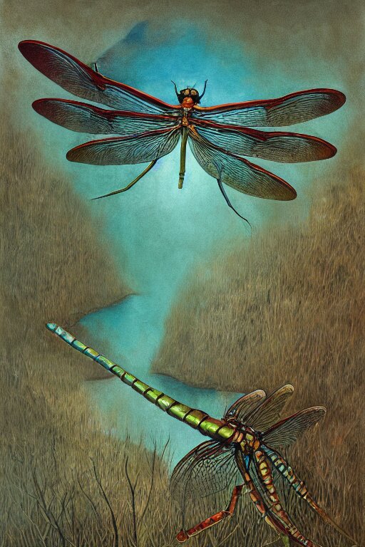 gouache painting underwater dragonfly by zdzislaw beksinski, by lewis jones, by mattias adolfsson, by tiffany bozic, cold hue's, warm tone gradient background, concept art, beautiful composition, digital watercolor painting