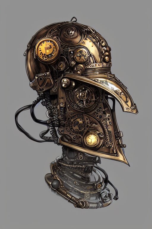 Steampunk helmet fantasy art mask robot ninja stylized digital illustration sharp focus, elegant intricate digital painting artstation concept art global illumination ray tracing advanced technology chaykin howard and campionpascale and cooke darwyn and davis jack