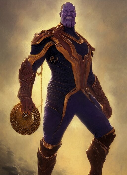 thanos as don quixote, digital art by eugene de blaas and ross tran, vibrant color scheme, intricately detailed, in the style of romanticism, cinematic, artstation, greg rutkowski Make him look like real Thanos