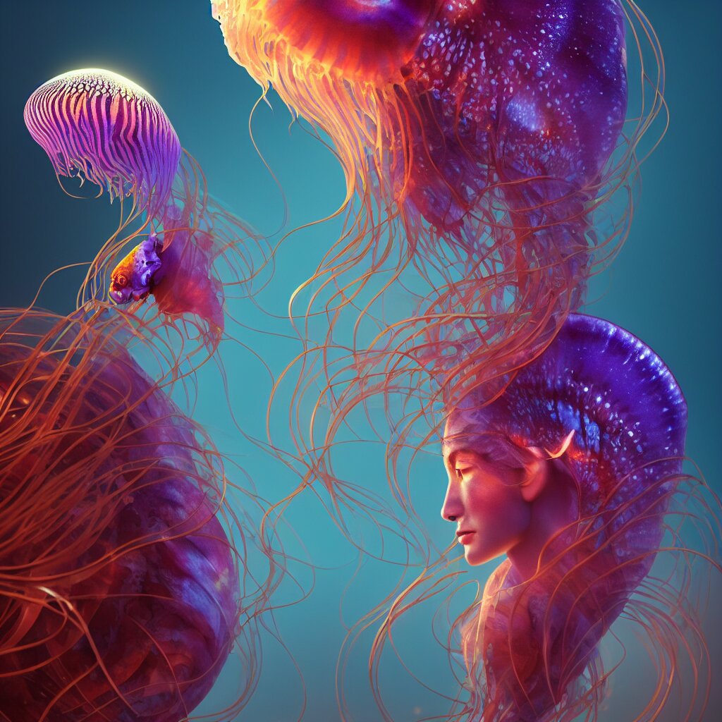 Goddess close-up portrait. orchid jellyfish phoenix head, nautilus, skull, betta fish, bioluminiscent creatures, intricate artwork by Tooth Wu and wlop and beeple. octane render, trending on artstation, greg rutkowski very coherent symmetrical artwork. cinematic, hyper realism, high detail, octane render. turn it into a movie poster