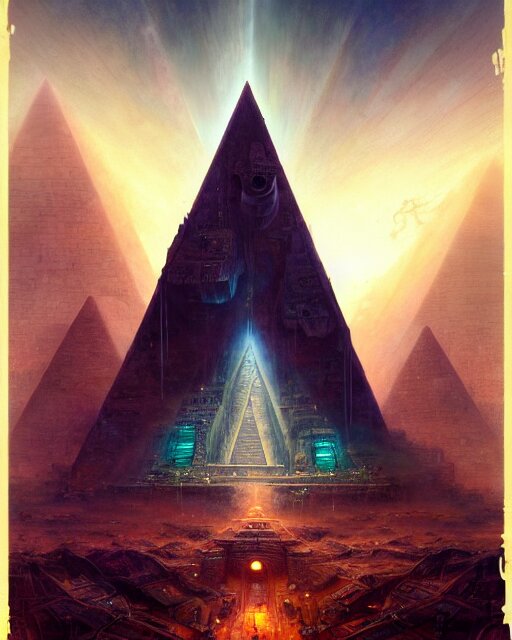 inside a large pyramid made of pyramids and eyes fantasy character portrait, ultra realistic, wide angle, intricate details, blade runner artifacts, highly detailed by peter mohrbacher, boris vallejo, hajime sorayama aaron horkey, gaston bussiere, craig mullins