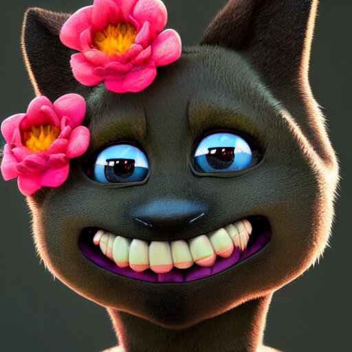 character portrait, marsupial with big oval eyes, small pointed nose, bushy eyebrows, ears like flowers, and a square mouth, award winning art, octane engine, artstation, 4 k hd masterpiece