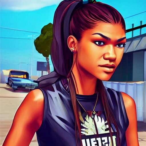 Zendaya in the style of gta san andreas, in the style of artgerm, rossdraws