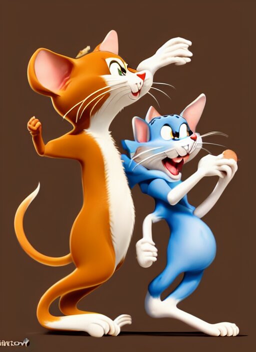 tom and jerry eating ice cream full - body and head view, highly detailed, zeronis style, artstation, soft light, sharp focus, illustration, character design, concept art