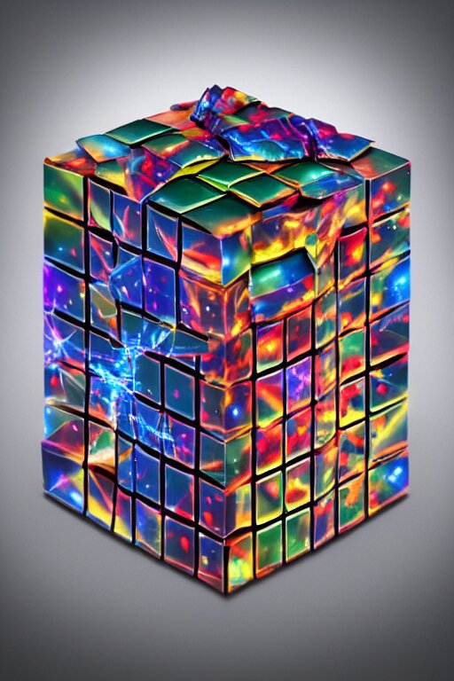 four dimensional parallel universe infinite cosmic rubik's cube hypercube tesseract with wormholes, energy and galaxies around it. epic, dramatic, cinematic, digital art, octane render, blender, 8 k, hyperrealistic, trending on artstation. turn it into a neon pink 3D painting