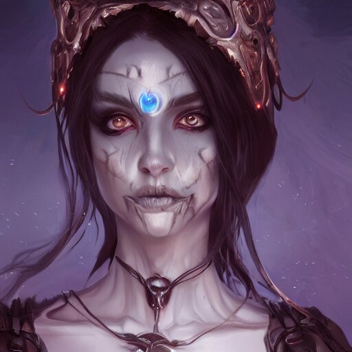 beautiful female necromancer, fantasy, portrait, highly detailed, digital painting, skeleton, trending on artstation, concept art, sharp focus, illustration, art by artgerm and nixeu and greg rutkowski and magali villeneuve 