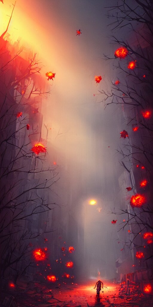 Autumn red leaves falling 
