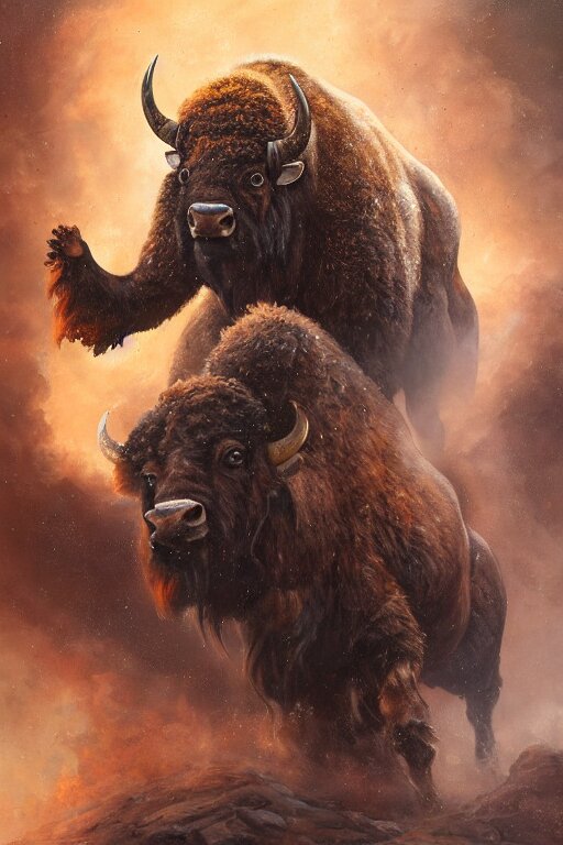 bison astronaut, oil on canvas, intricate, portrait, 8 k highly professionally detailed, hdr, cgsociety