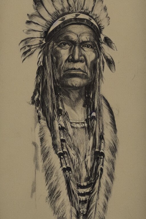 sketch of Native American in headdress