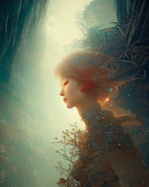 (fantasy violin), fractal crystal, ((beauty portrait)) by WLOP and Victo ngai, lineage 2 revolution style, unreal engine, beautifully lit, muted colors, highly detailed, fantasy art by Craig Mullins and Thomas Kinkade