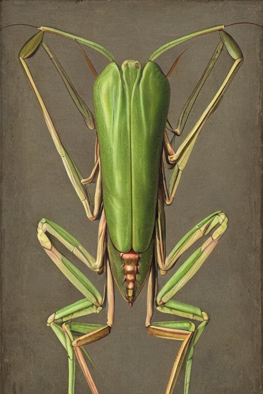 Praying Mantis, Renaissance portrait: Change the color to green. Change the color to green