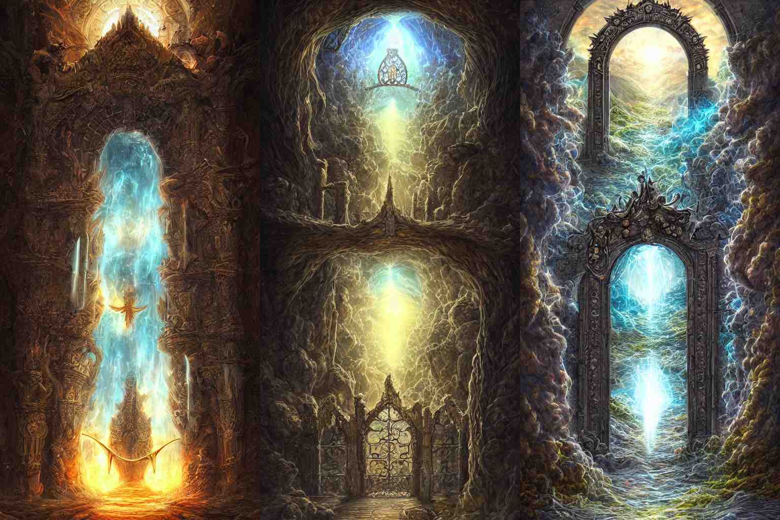 the gate to the eternal kingdom of knowledge, fantasy, digital art, hd, detailed. 